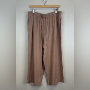 DKNY Pure Womens XL Linen Wide Leg Tan Pants Neutral Lagenlook Minimalist Pocket